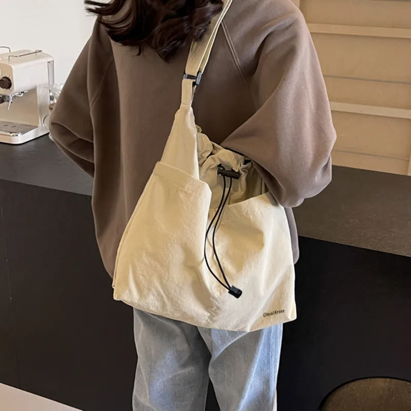 CinvaiKrose Fabric Shopping Bag Tote Bag Shoulder Bag Large Size Women's Ecru/Black-4