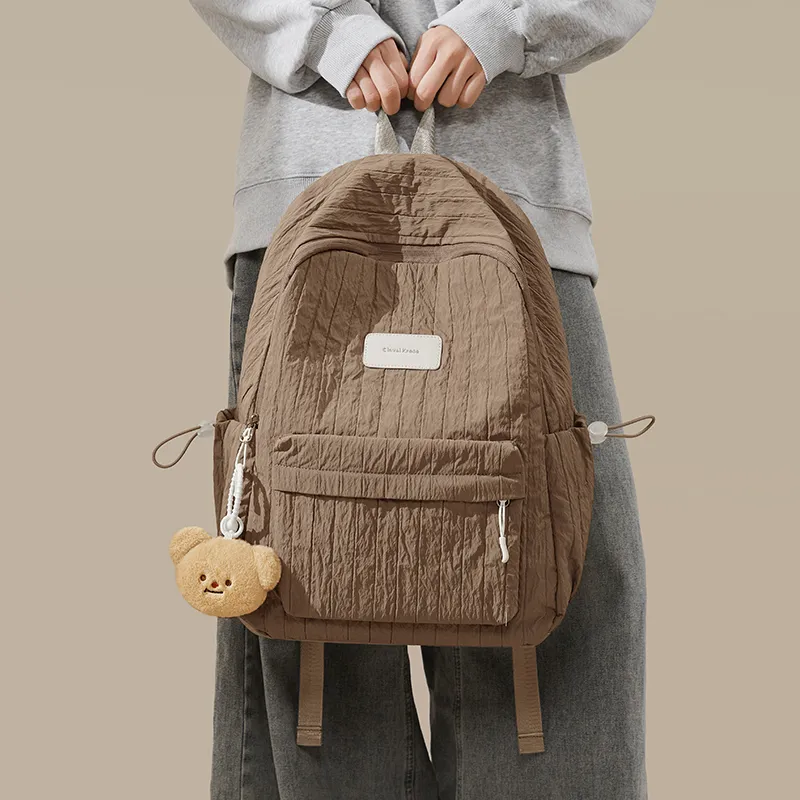 CinvaiKrose Fabric With Synthetic Leather Backpack Large Size Women's Cream White/Milk Tea Beige-9