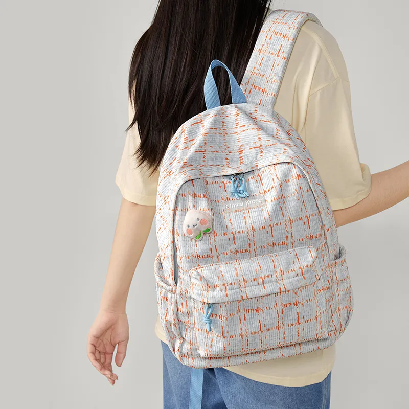Simvay Clos Fabric Backpack Backpack Travel Bag Hiking Bag Large Size Women's Light Blue-4
