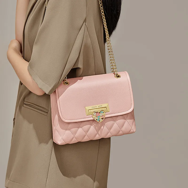 Simvay Clos Cow Leather Patchwork Synthetic Leather Handheld Shoulder Bag Small Size Women's White/Black/Pink-15