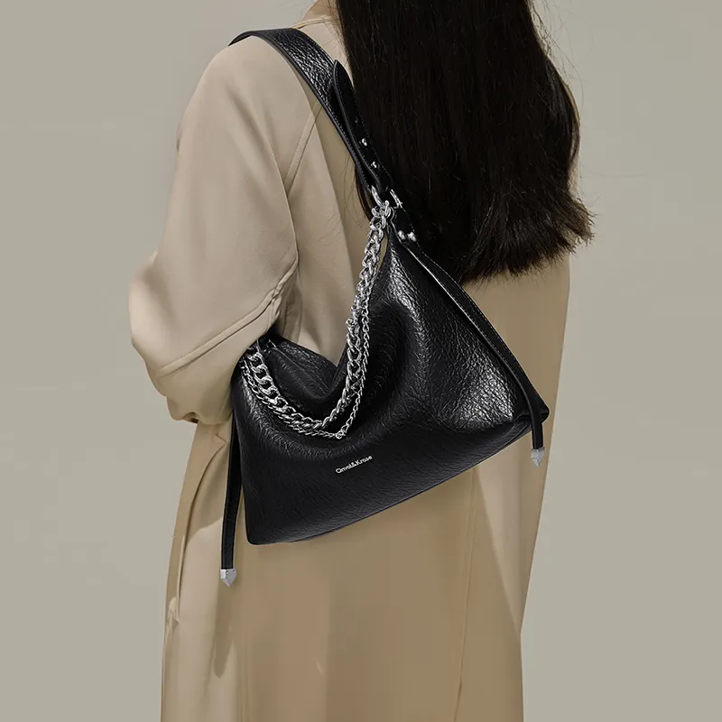 Simvay Clos Cow Leather With Synthetic Leather Shoulder Bag Crossbody Bag Small Size Women's Black/Gray White-1