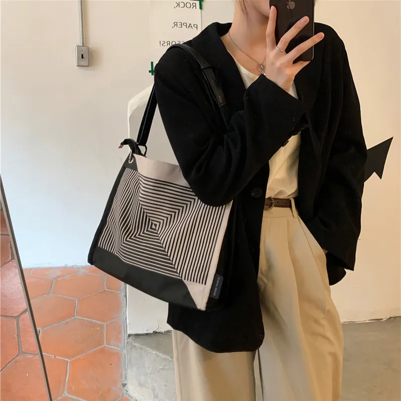 Simvay Clos Nylon Fabric Tote Bag, Shopping Bag, Shoulder Bag Large Size Women's Black-7