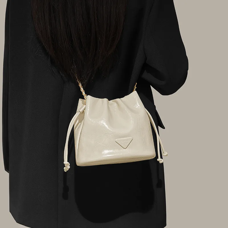 Simvay Clos Cow Leather Shoulder Bag Crossbody Bag Bucket Bag Small Size Women's Black/Brown/White-11