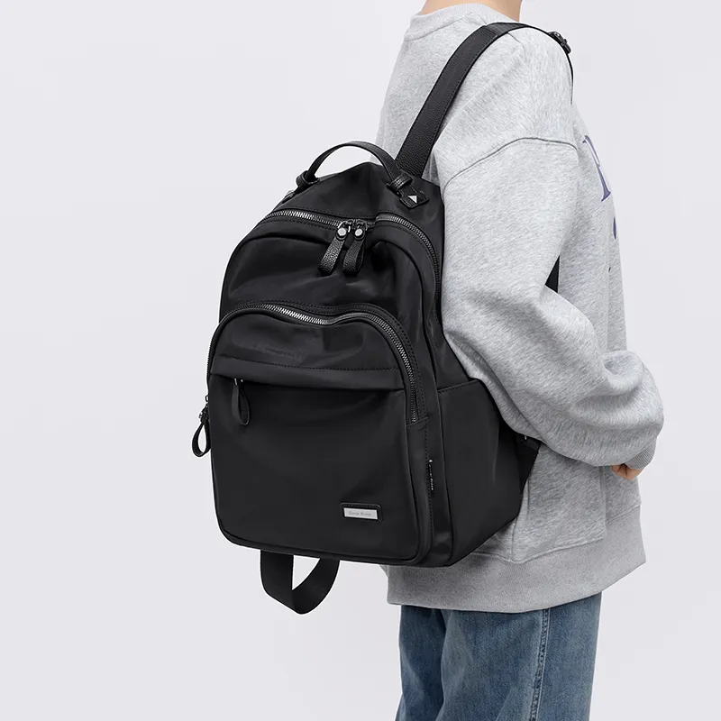 Simvay Clos Fabric With Synthetic Leather Backpack Travel Backpack Laptop Bag Medium Size Women's Black-2