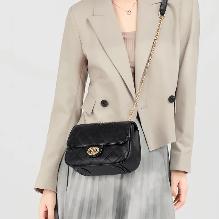 Simvay Clos Cow Leather With Synthetic Leather Shoulder Bag Small Size Women's Midnight Black-4