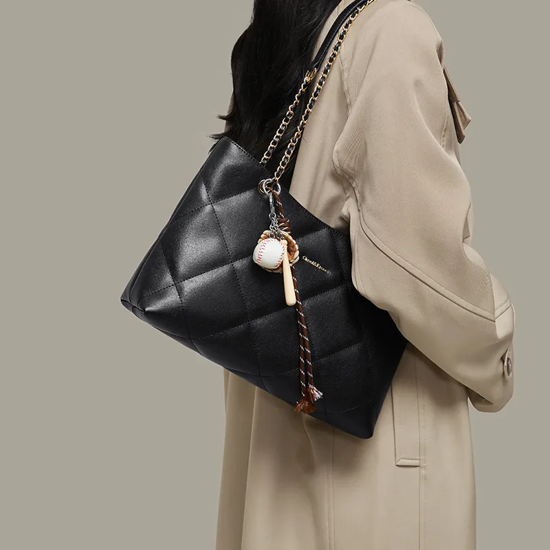 CinvaiKrose Synthetic Leather Shoulder Bag Crossbody Bag Tote Large Size Women's Coffee/Black-13