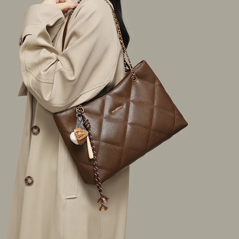 CinvaiKrose Synthetic Leather Shoulder Bag Crossbody Bag Tote Large Size Women's Coffee/Black-2