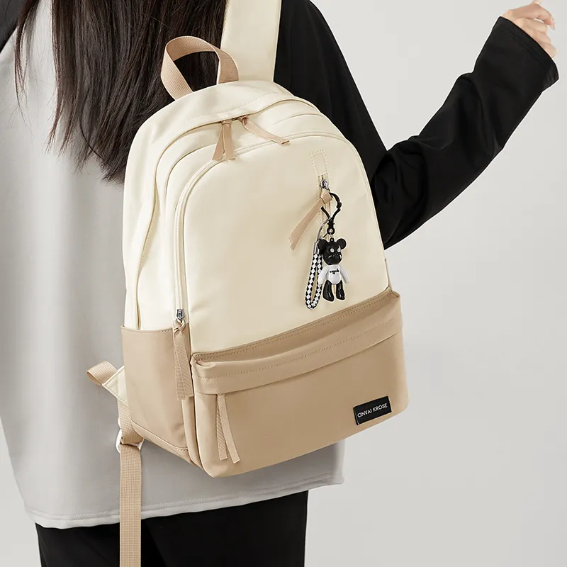 Simvay Clos Fabric Backpack Canvas Bag Backpack Large Size Women's Ecru-5
