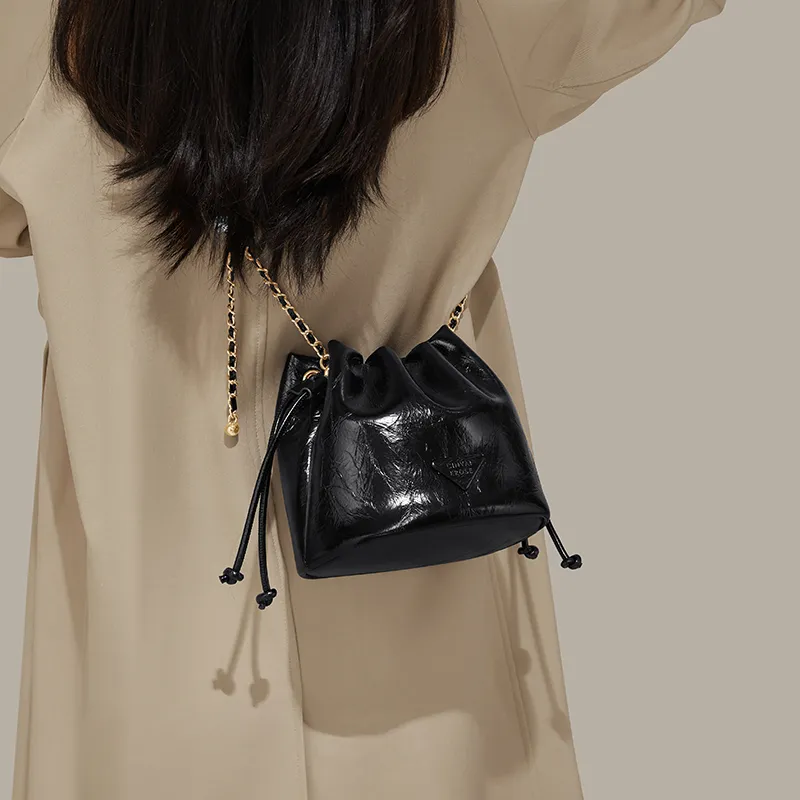 Simvay Clos Cow Leather Shoulder Bag Crossbody Bag Bucket Bag Small Size Women's Black/Brown/White-4