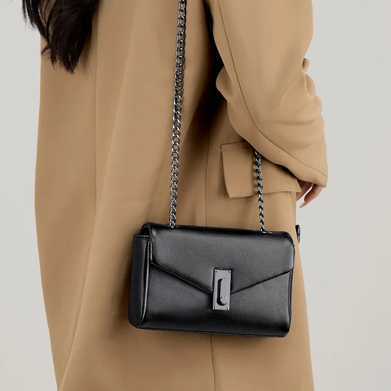 Simvay Clos Cow Leather Shoulder Bag Crossbody Bag Small Square Bag Shoulder Bag Small Size Women's Black/Ecru-4