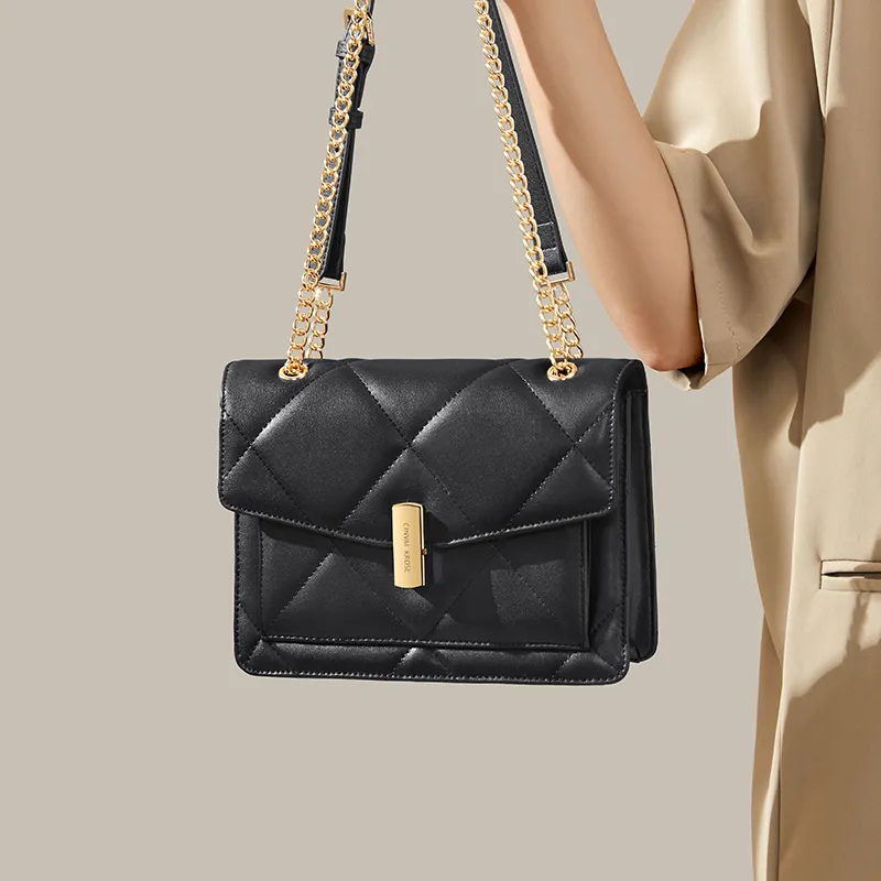 CinvaiKrose Cow Leather With Synthetic Leather Shoulder Bag, Crossbody Bag Women's White/Black-12