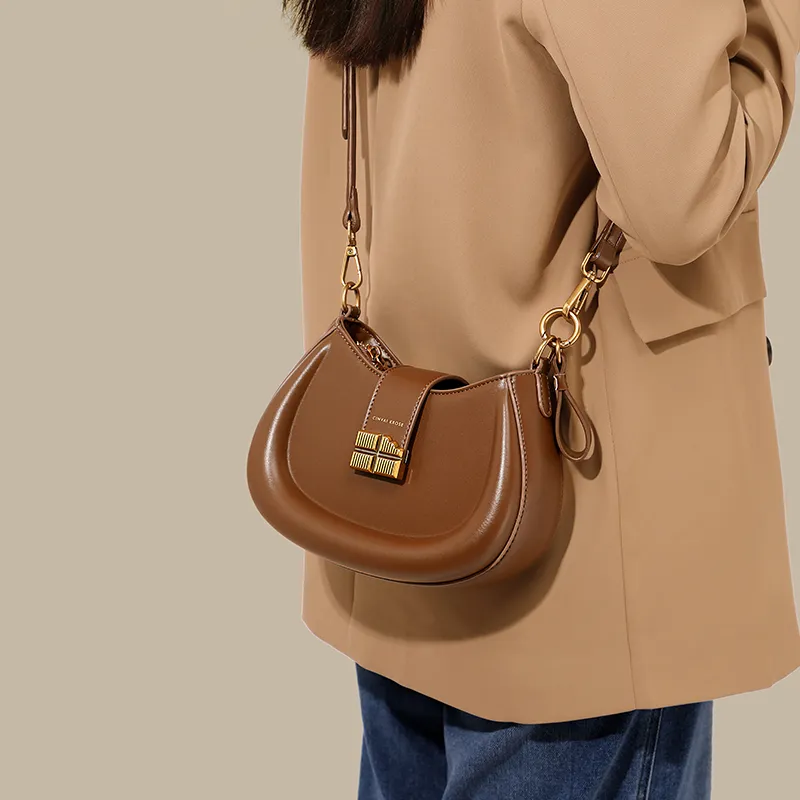 Simvay Clos PU Saddle Bag Shoulder Bag Crossbody Bag Handbag Small Size Women's Ecru/Brown/Black-16