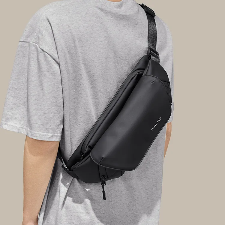 Simvay Clos Fabric Shoulder Bag, Crossbody Bag, Sling Bag Medium Size Men's Black-3