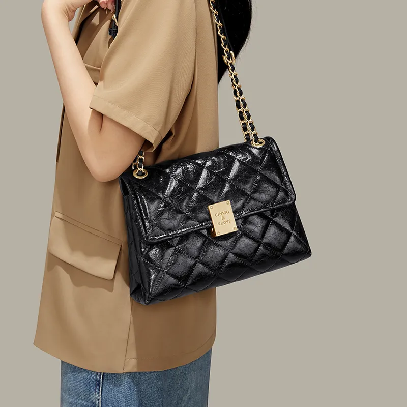 Simvay Clos Cow Leather With Synthetic Leather Shoulder Bag Crossbody Bag Shoulder Bag Small Size Women's Black/Ecru-4
