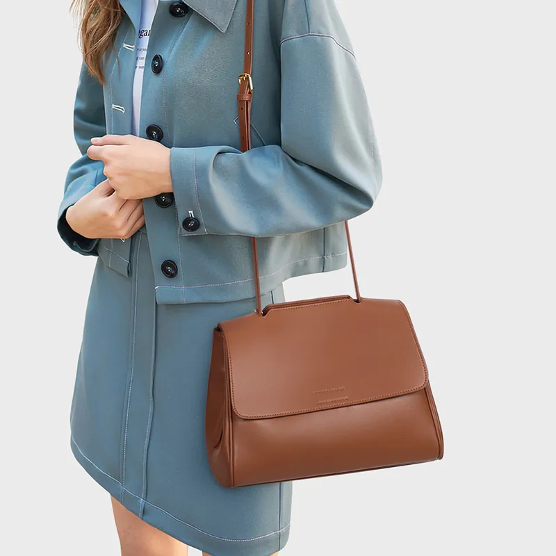 CinvaiKrose Cow Leather With Microfiber Shoulder Bag, Crossbody Bag, Handbag, Tote Medium Size Women's Brown-7