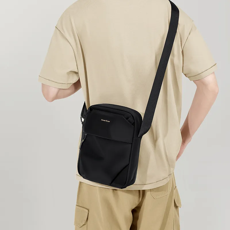 CinvaiKrose Fabric Urban Techwear Messenger Bag Shoulder Bag Crossbody Bag Small Size Men's Black-4