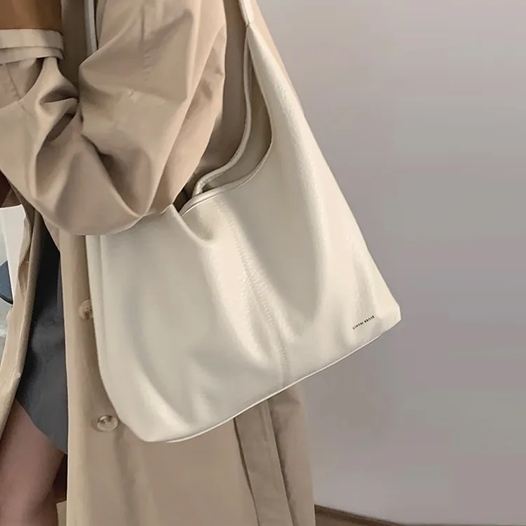 Simvay Clos PU One Shoulder Tote Tote Bag Shopping Bag Shoulder Bag Large Size Women's Ecru/Black/Coffee Brown-2
