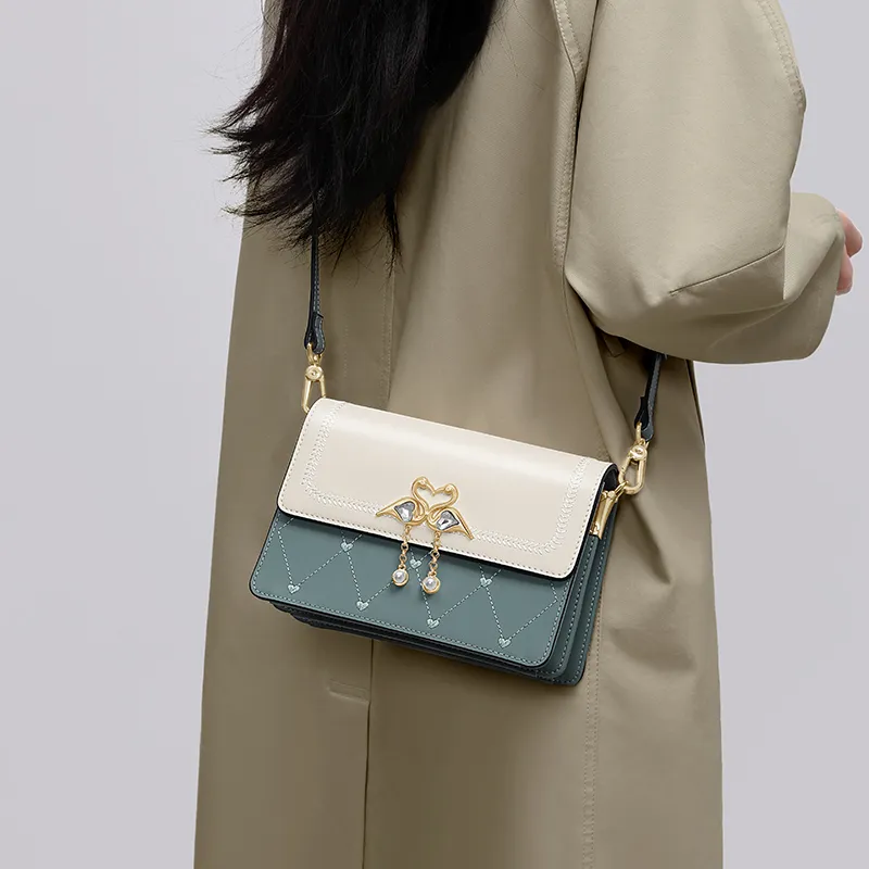 CinvaiKrose Cow Leather With Synthetic Leather Small Square Bag Shoulder Bag Small Size Women's Multicolor-2