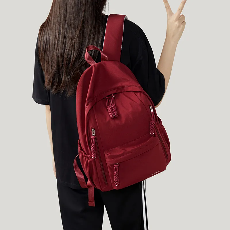 Simvay Clos Fabric Backpack Large Size Women's Burgundy-3