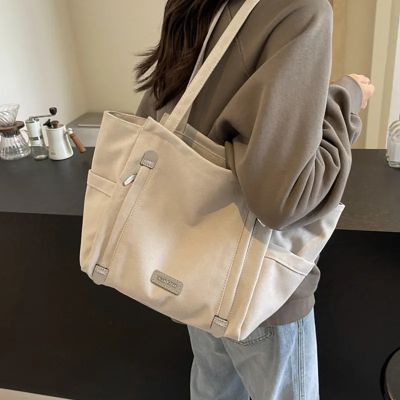 CinvaiKrose Fabric, Synthetic Leather Tote Bag, Shoulder Bag Tubas Women's Beige Apricot/Black-1