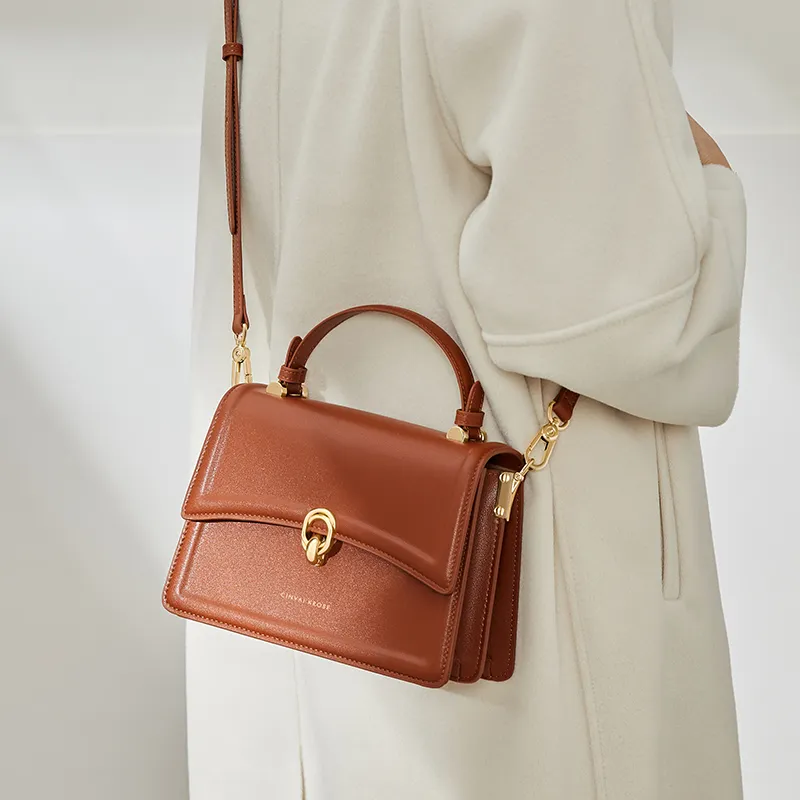 Simvay Clos Cow Leather With Synthetic Leather Shoulder Bag Crossbody Bag Handbags Small Size Women's Brown/Black-5