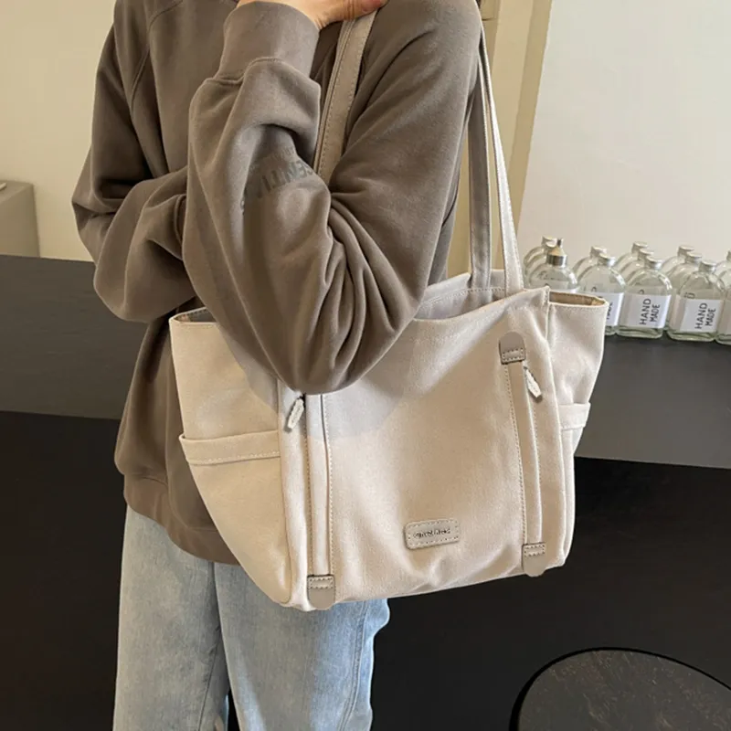 CinvaiKrose Fabric, Synthetic Leather Tote Bag, Shoulder Bag Tubas Women's Beige Apricot/Black-4