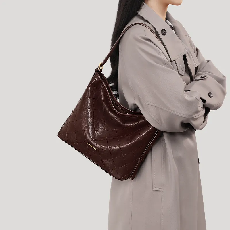 Simvay Clos Cow Leather Patchwork Synthetic Leather Bucket Bags Shoulder Bags Regular Women's Dark Brown/Black-2
