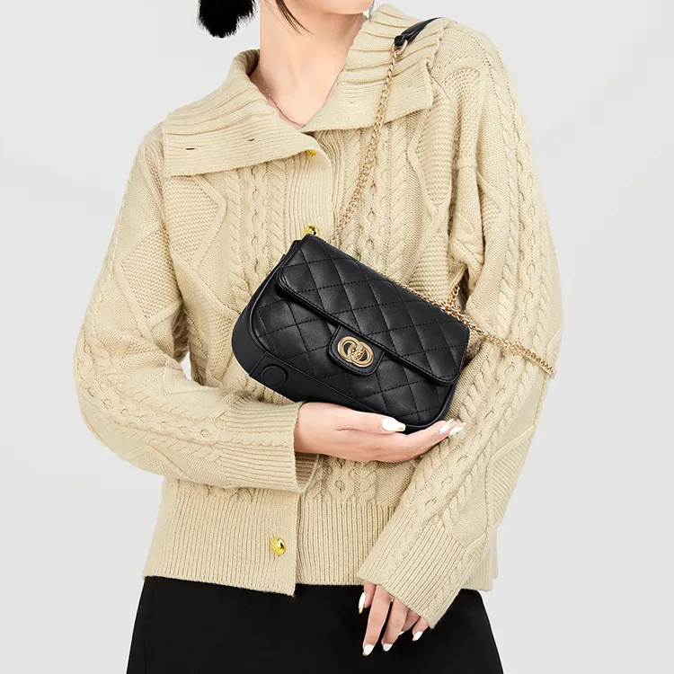 Simvay Clos Cow Leather With Synthetic Leather Shoulder Bag Small Size Women's Midnight Black-6