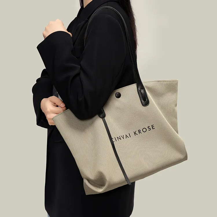 Simvay Clos Nylon Fabric With Microfiber Handbag Tote Bag Shoulder Bag Large Size Women's Khaki/Ecru/Black-1