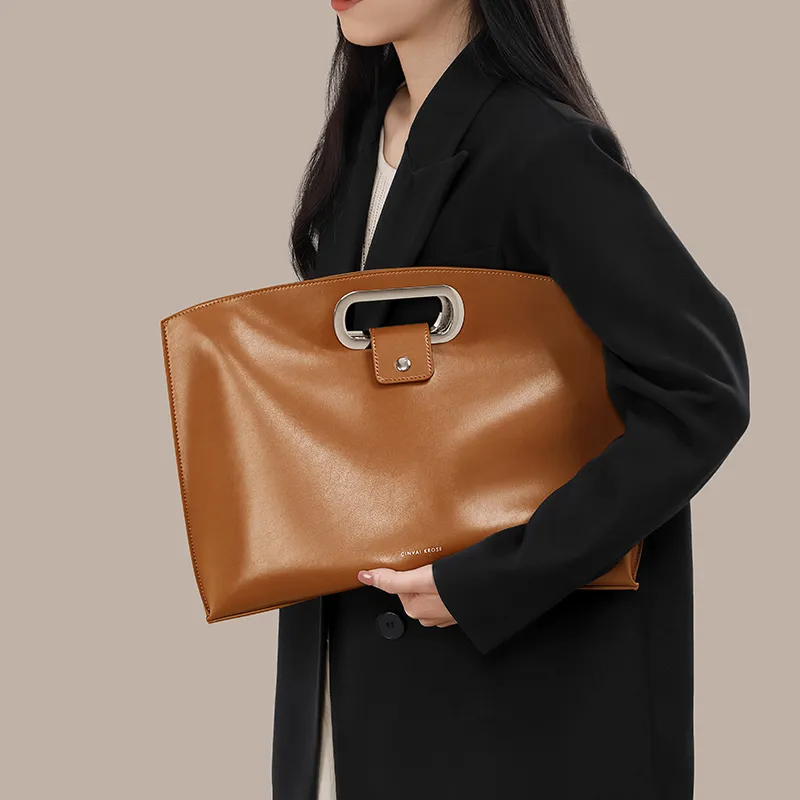 Simvay Clos Synthetic Leather Handbags Briefcases Large Size Women's Brown-4