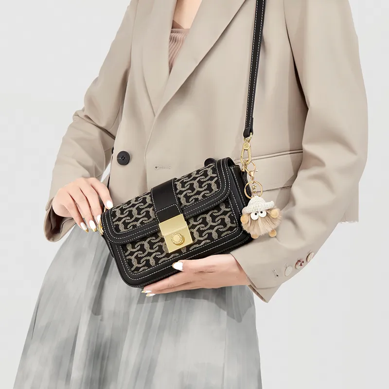 Simvay Clos Fabric Blend Microfiber Shoulder Bag Small Size Women's Diamond Pattern Brown/Diamond Pattern Black/Black-7
