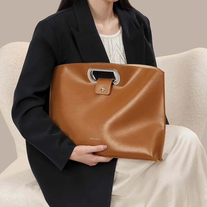 Simvay Clos Synthetic Leather Handbags Briefcases Large Size Women's Brown-3