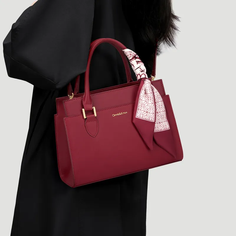Simvay Clos Cow Leather With Synthetic Leather Crossbody Bag Handbag Tote Mom Bag Medium Size Women's Burgundy/Ecru-2