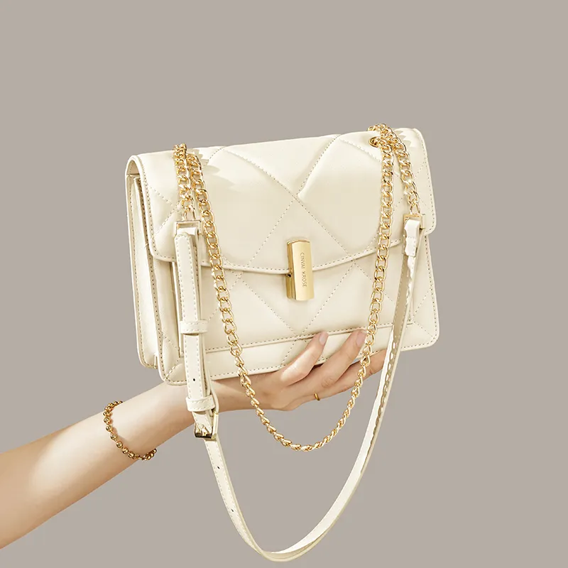 CinvaiKrose Cow Leather With Synthetic Leather Shoulder Bag, Crossbody Bag Women's White/Black-6