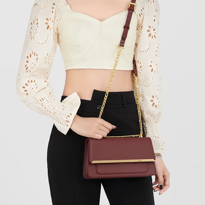 CinvaiKrose Cow Leather With Synthetic Leather Shoulder Bag Crossbody Bag Shoulder Bag Small Size Women's Burgundy-2
