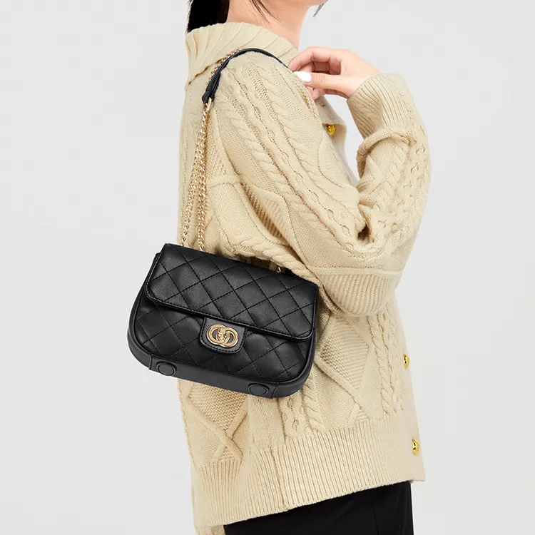 Simvay Clos Cow Leather With Synthetic Leather Shoulder Bag Small Size Women's Midnight Black-5