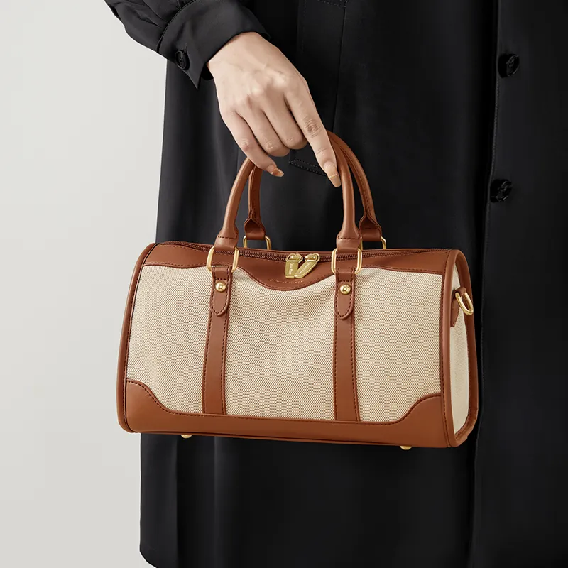 Simvay Clos Fabric With Synthetic Leather Handbag Crossbody Bag Travel Bag Regular Women's Apricot-10
