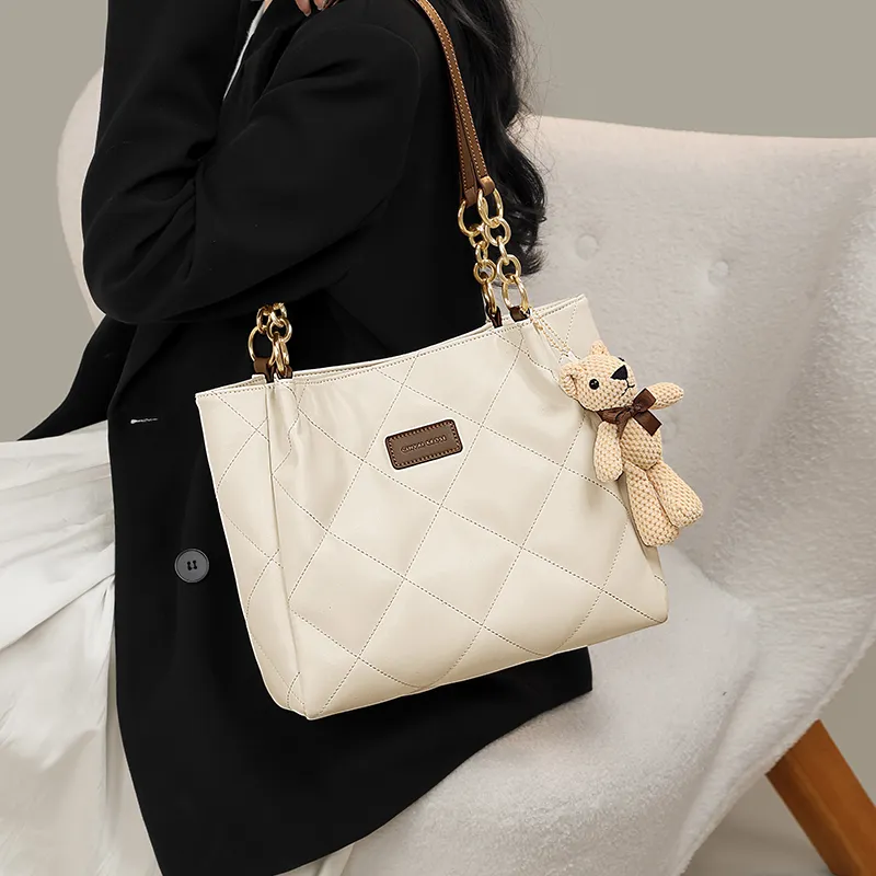 Simvay Clos Synthetic Leather One Shoulder Tote Portable Tote Shopping Bag Large Size Women's Black/Ecru-8