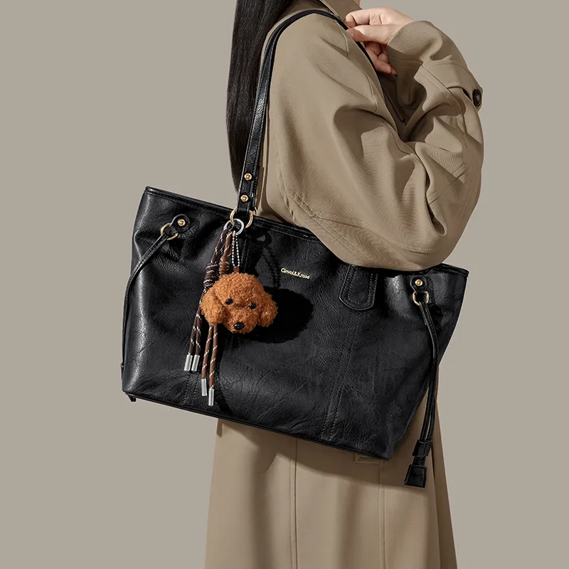 Simvay Clos PU Shoulder Bag Tote Bag Shopping Bag Large Size Women's Coffee/Ecru/Black-15