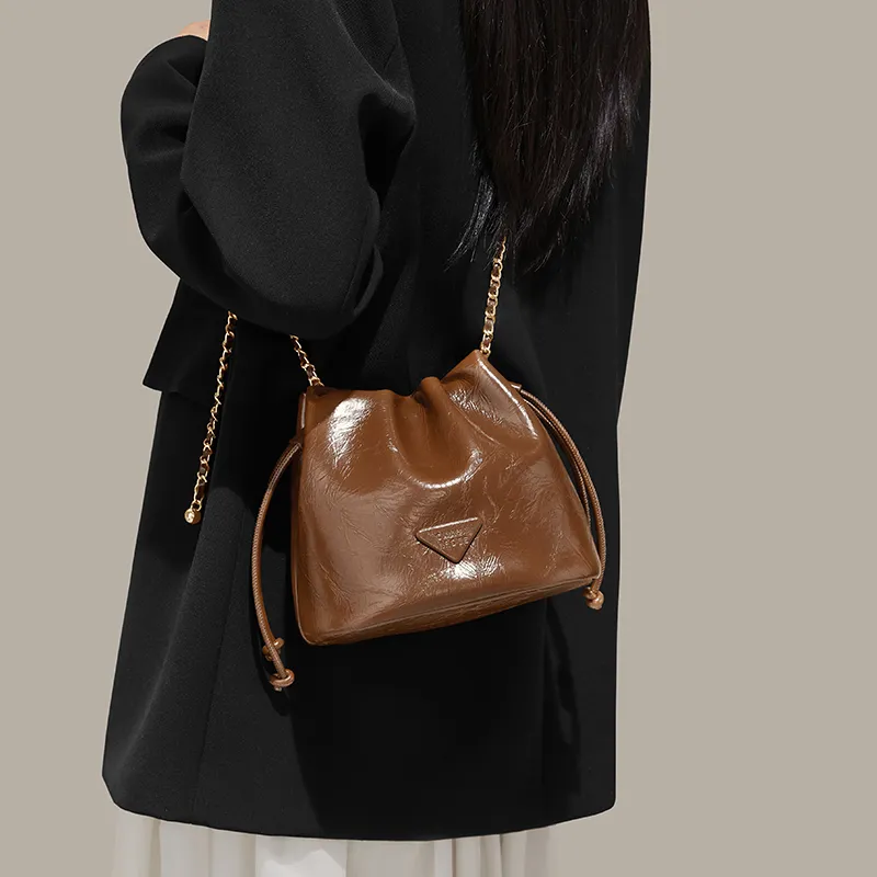 Simvay Clos Cow Leather Shoulder Bag Crossbody Bag Bucket Bag Small Size Women's Black/Brown/White-8