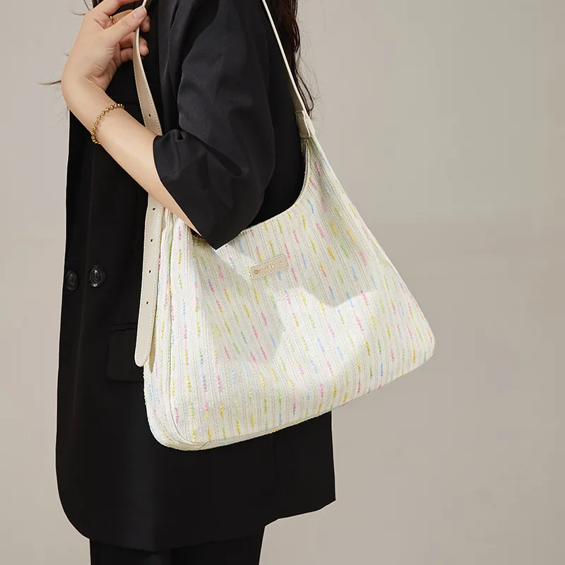 Simvay Clos Fabric With Synthetic Leather Shoulder Bag Crossbody Bag Tote Women's Ecru-6