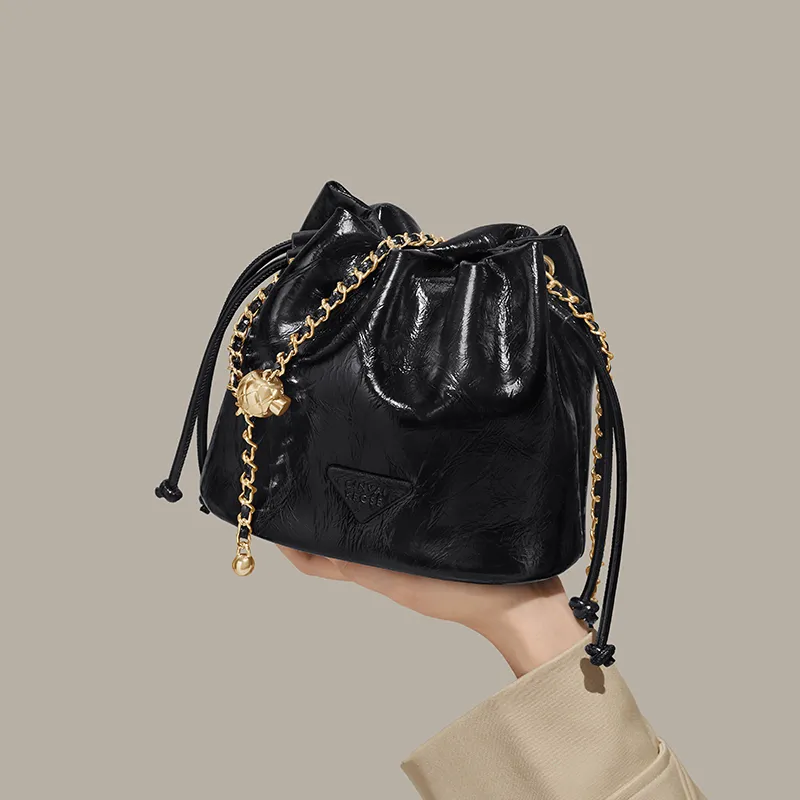 Simvay Clos Cow Leather Shoulder Bag Crossbody Bag Bucket Bag Small Size Women's Black/Brown/White-3