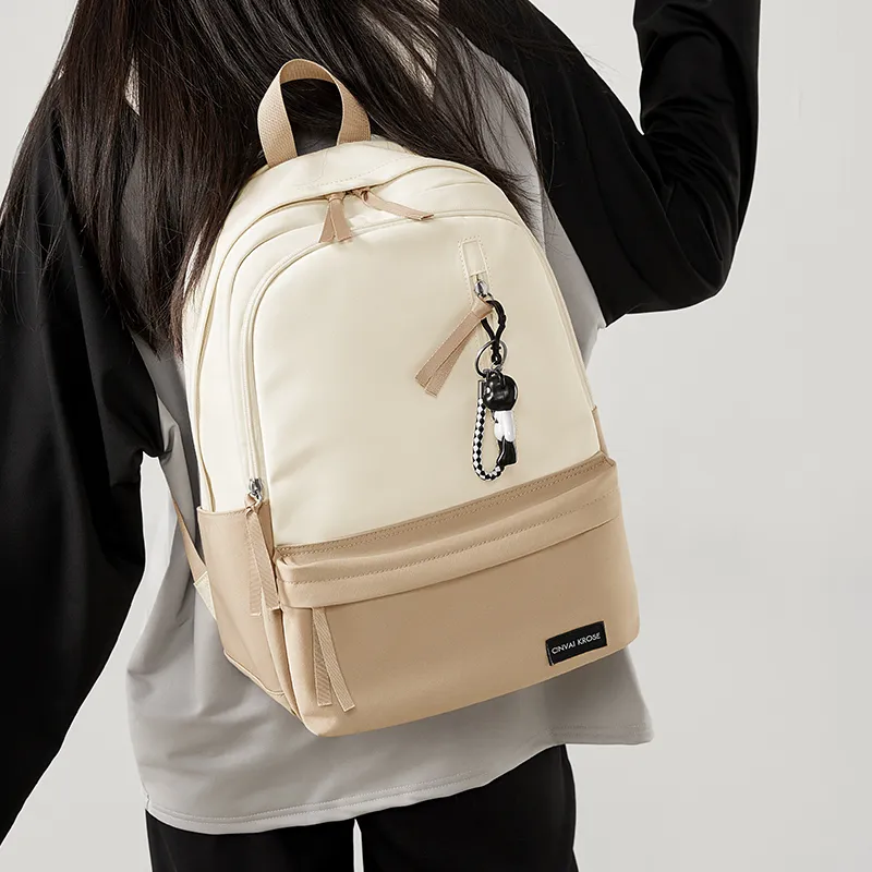 Simvay Clos Fabric Backpack Canvas Bag Backpack Large Size Women's Ecru-4