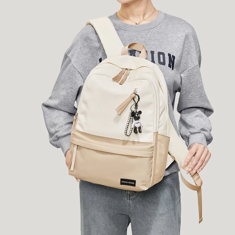 Simvay Clos Fabric Backpack Canvas Bag Backpack Large Size Women's Ecru-9