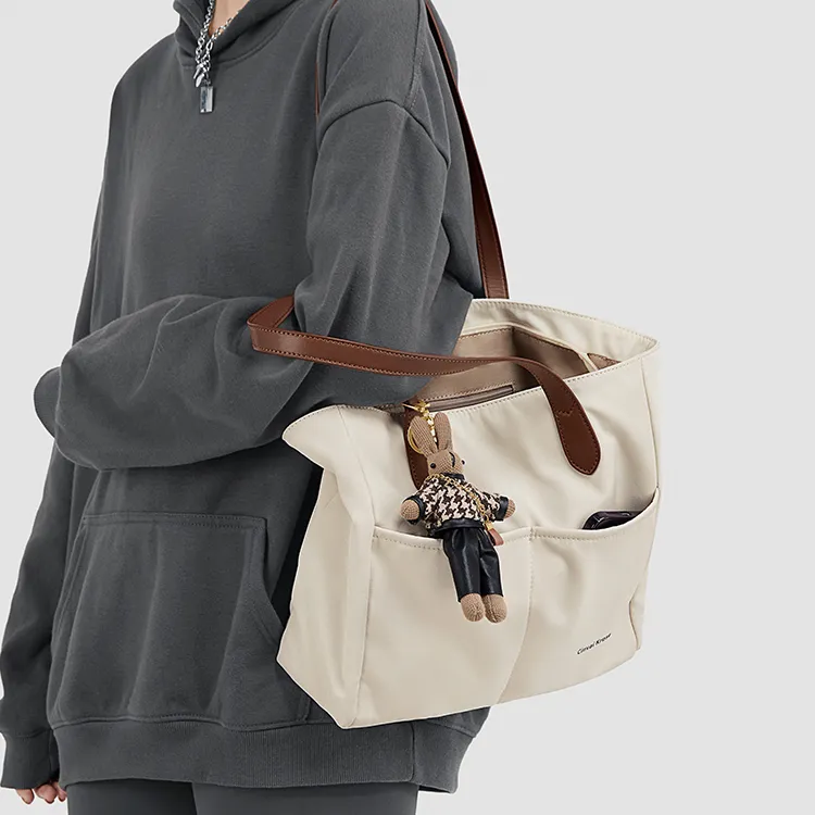 CinvaiKrose Fabric Shoulder Bag Tote Tote Shopping Bag Large Size Women's Ecru-1