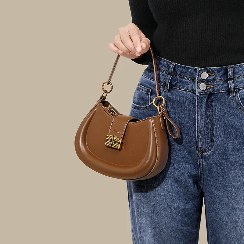 Simvay Clos PU Saddle Bag Shoulder Bag Crossbody Bag Handbag Small Size Women's Ecru/Brown/Black-15