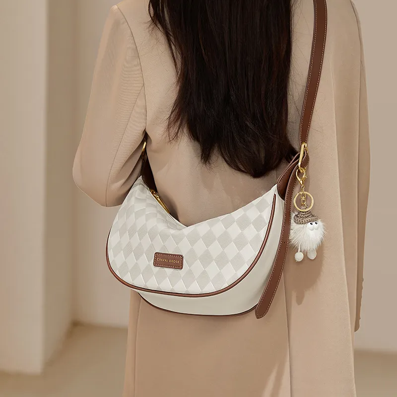 Simvay Clos Cow Leather With Synthetic Leather Crossbody Bag Dumpling Bag Small Size Women's Ecru-6