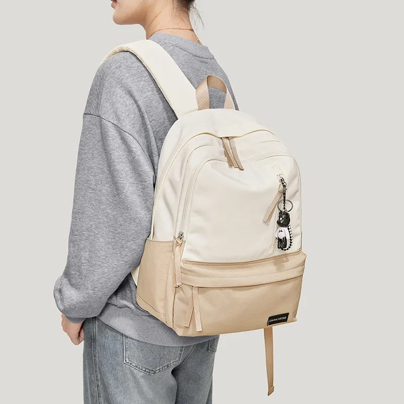 Simvay Clos Fabric Backpack Canvas Bag Backpack Large Size Women's Ecru-8