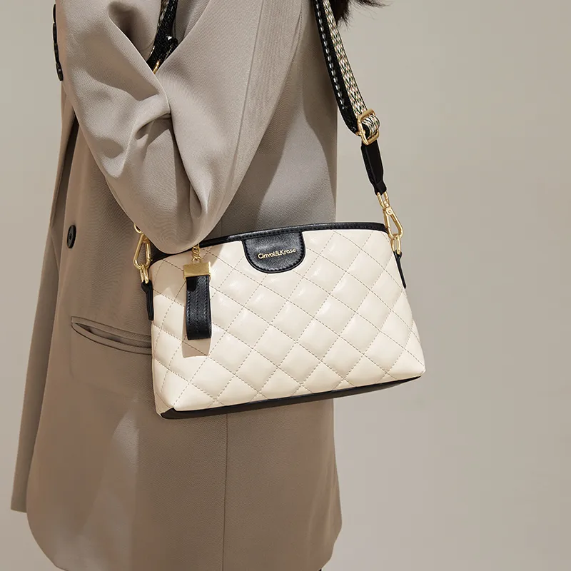 Simvay Clos Cow Split Leather With Synthetic Leather Shoulder Bag Crossbody Bag Small Size Women's White-5