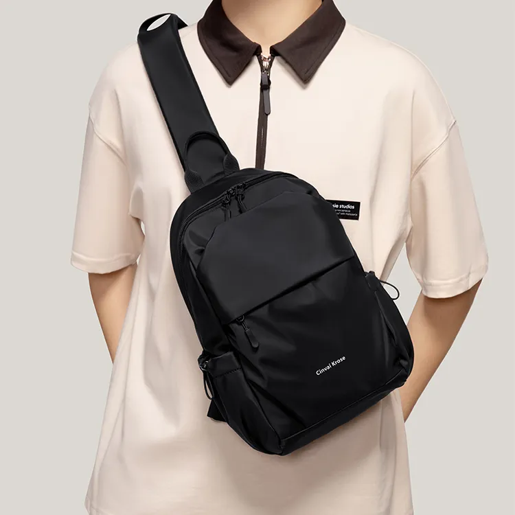 CinvaiKrose Nylon Fabric Sling Bag Men's Black-3